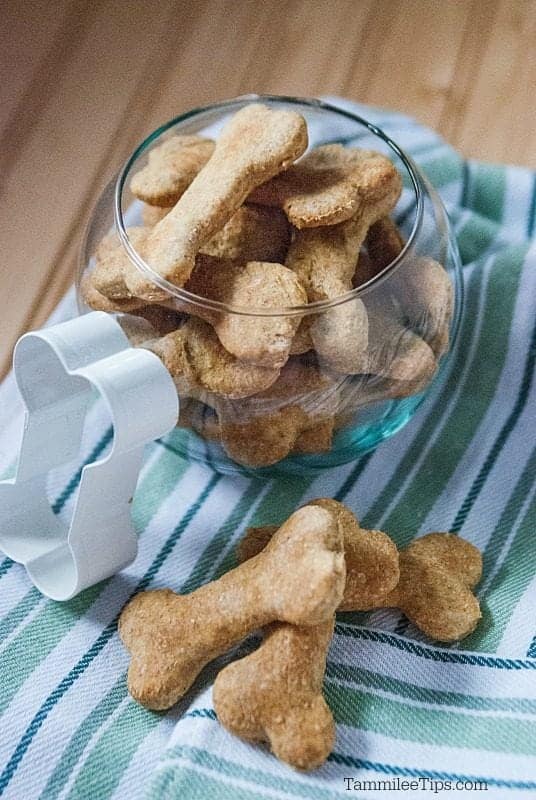 bone shaped dog biscuits in a glass bowl 