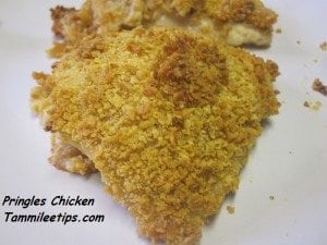 baked pringles chicken on a white plate