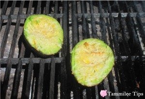grilled avocado on barbecue grates