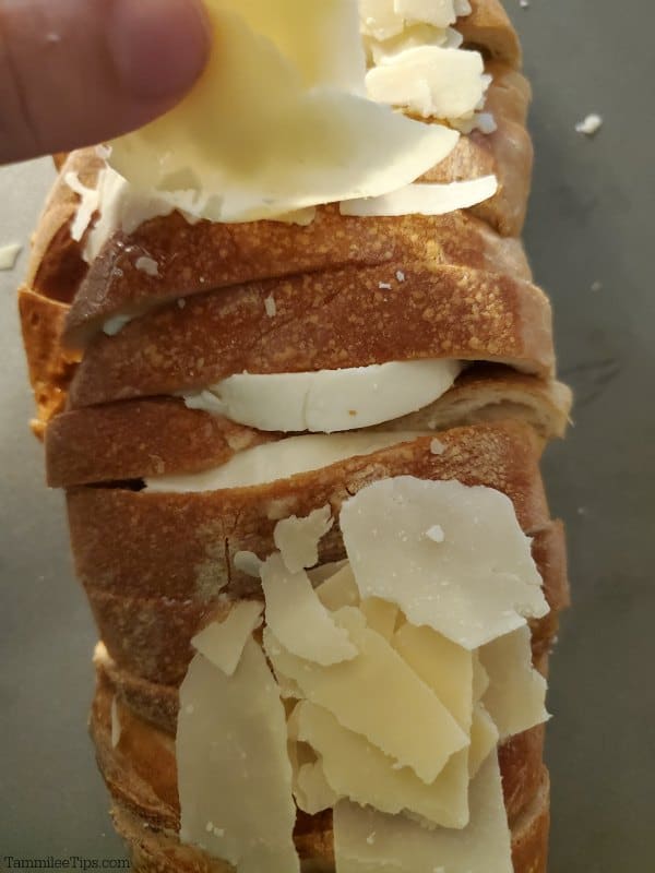 cheese in between pieces of garlic bread 