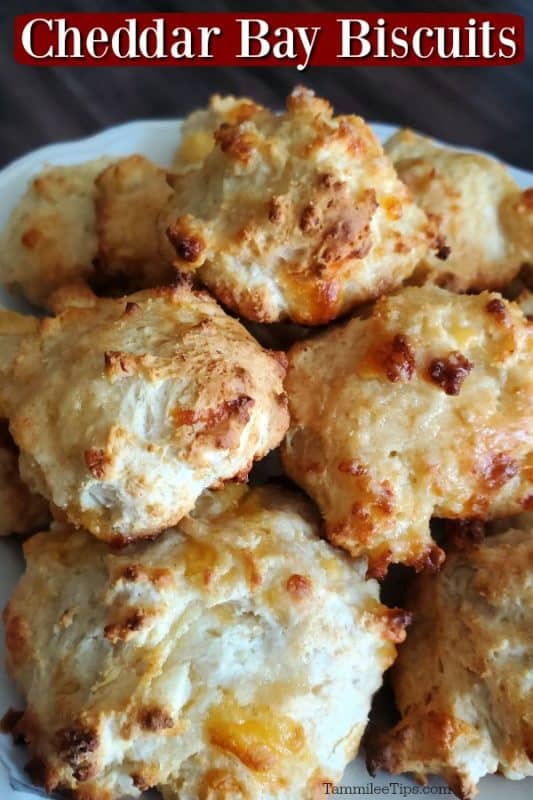 Cheddar Bay biscuits over a plate of biscuits