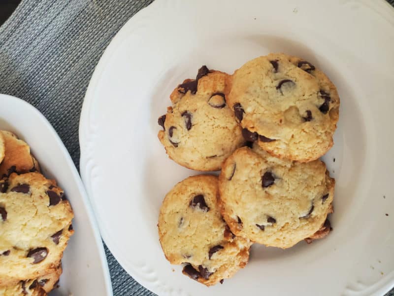 Chocolate Chip Cake Mix Cookies on a white plate