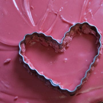 Cherry Fudge with a heart cookie cutter