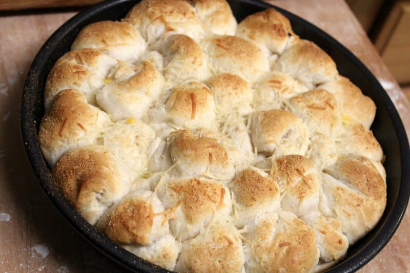 biscuit dough balls baked in a baking dish