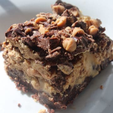 Chocolate Peanut Butter Brownie on a white plate