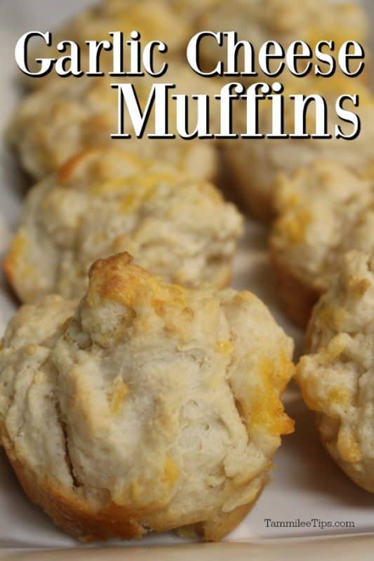 Garlic Cheese muffins over a platter of muffins