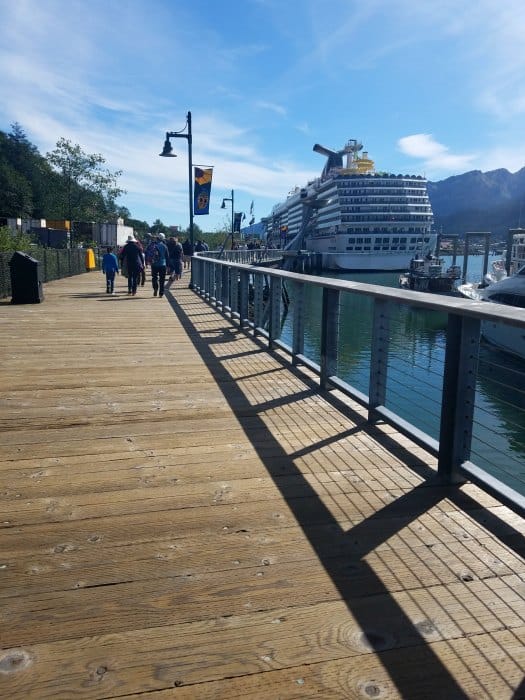 boardwalk to the carnival legend docked in juneau alaska 