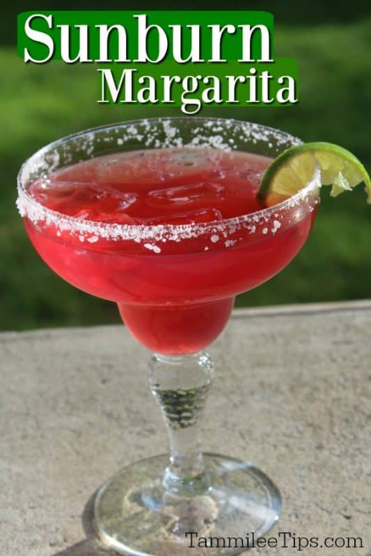 Sunburn Margarita text over a red margarita