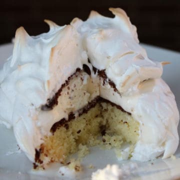 Mini Baked Alaska with meringue on a white plate