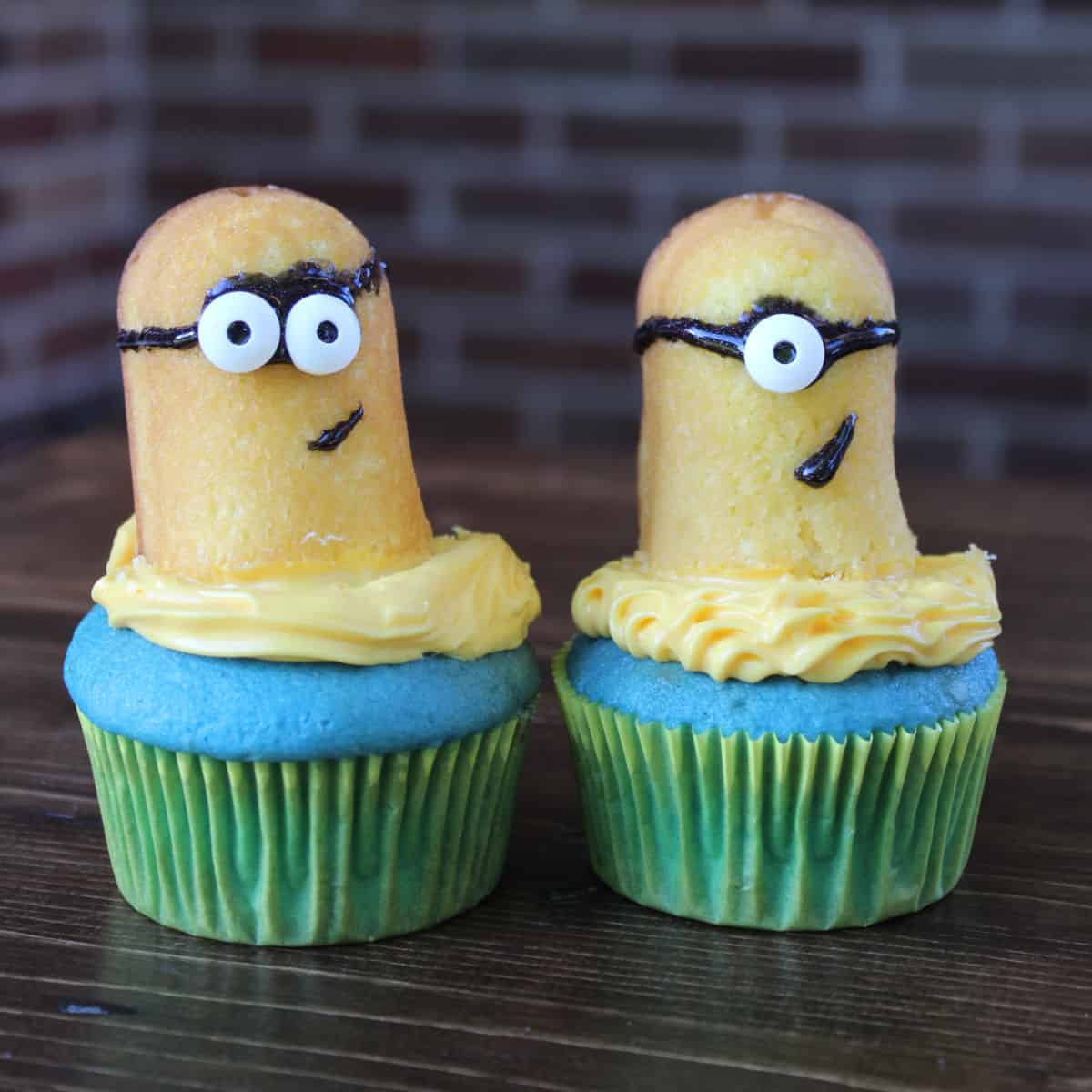 Minion Cupcakes on a wood board