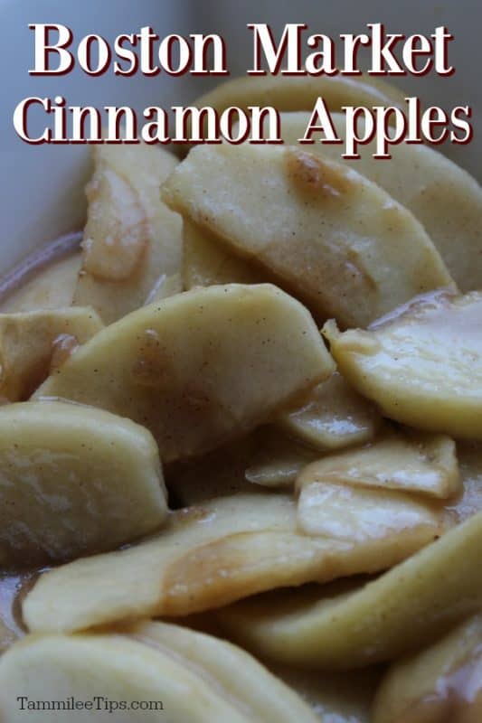 Boston Market Cinnamon Apples text printed over a bowl of Boston Market Apples