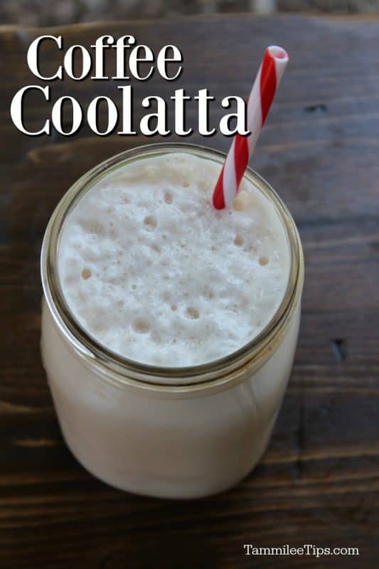 Coffee Coolatta over a mason jar with a striped straw