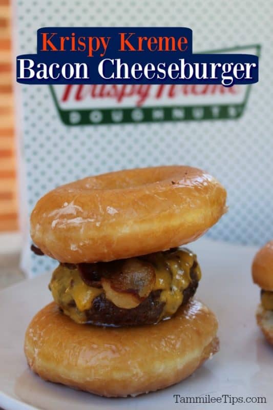 Krispy Kreme bacon cheeseburger over a cheeseburger between two Krispy Kreme donut buns. 