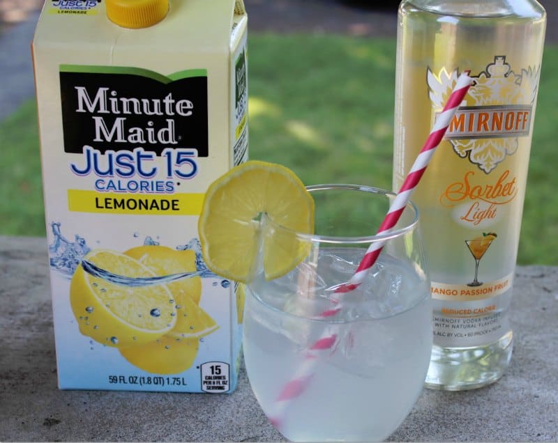 Minute Made just 15 calorie lemonade next to Smirnoff Sorbet Light Mango Passion Fruit and a cocktail 