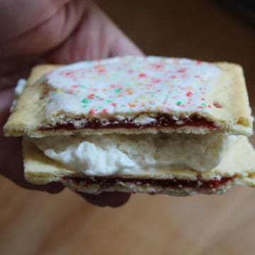 Pop Tart Ice Cream Sandwich being held in a hand