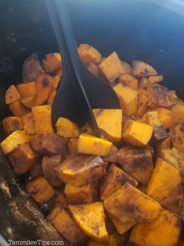 mix n chop mashing sweet potatoes in the slow cooker