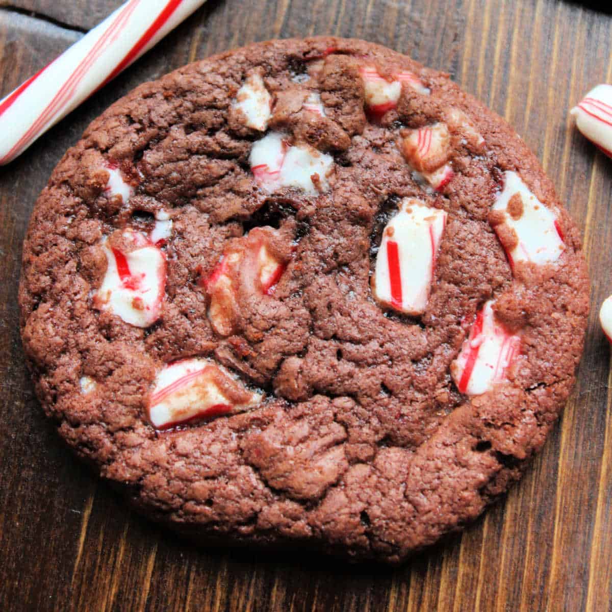 Chocolate Peppermint Cookies (Cake Mix Cookies) on a wood board