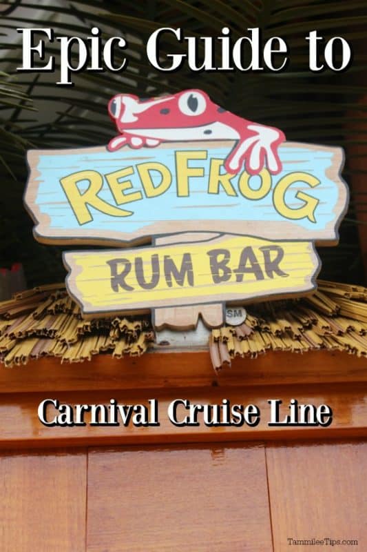 Epic Guide to Red Frog Rum Bar Carnival cruise Line text with a RedFrog rum bar sign