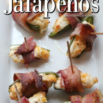 bacon wrapped jalapenos text over a platter of bacon wrapped jalapenos