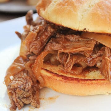 Crock Pot Bourbon Barbecue Beef Sandwich on a white plate