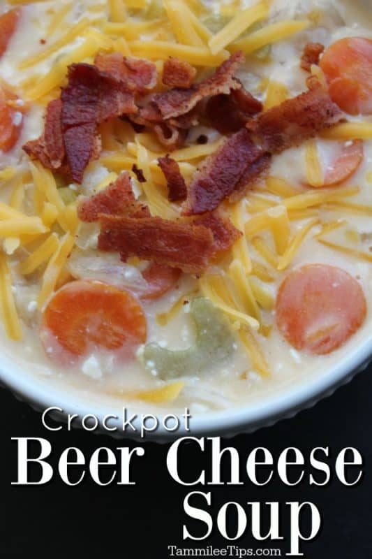 Crockpot Beer Cheese Soup below a bowl filled with soup