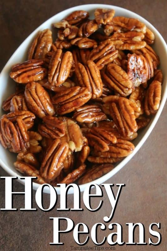 Honey Pecans in a white bowl