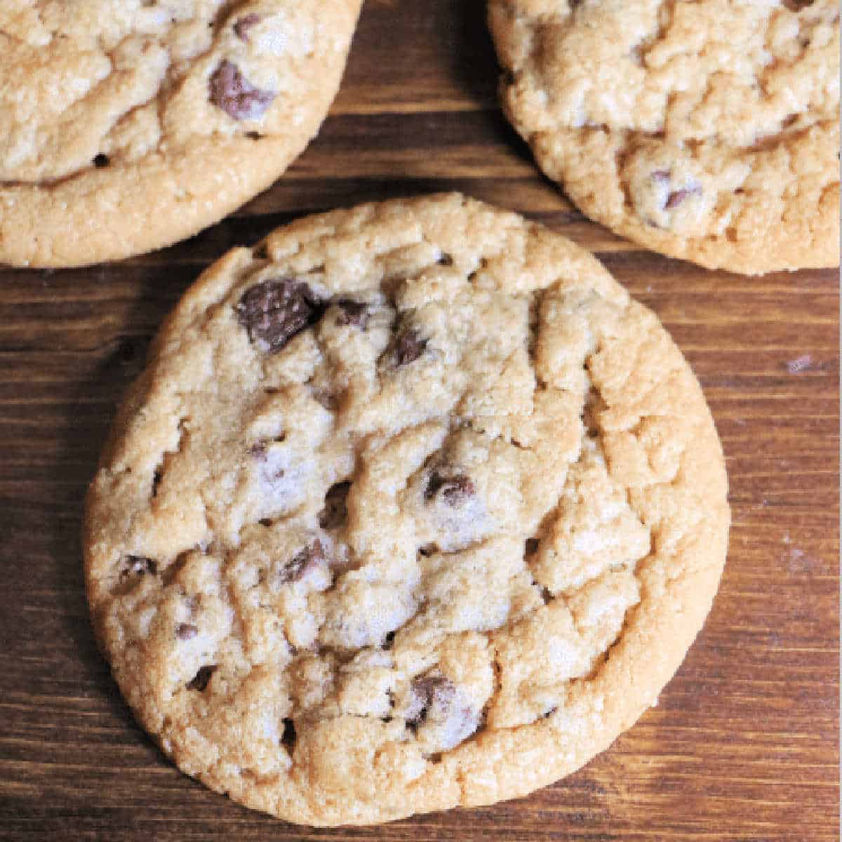 Chocolate chip cookies on a wooden board