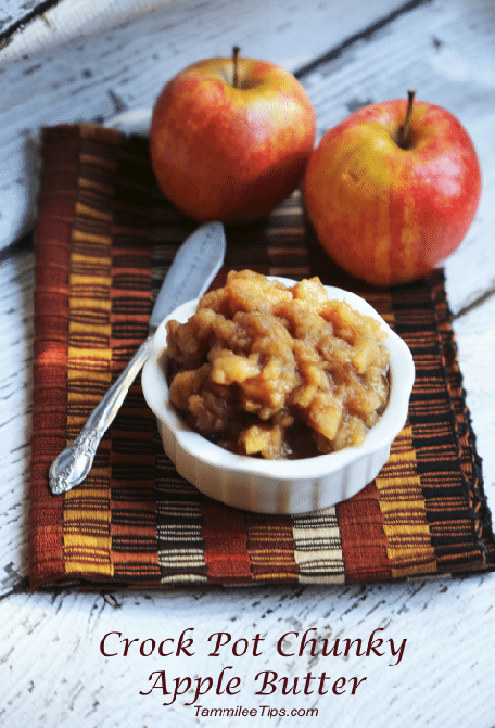 Crock Pot Chunky Apple Butter in a white ramekin next to apples