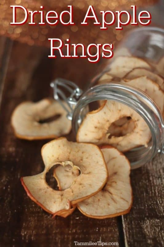 Dried Apple Rings over a glass jar with dried apples