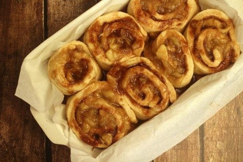 Homemade Apple Cinnamon Rolls Before Oven in a baking dish