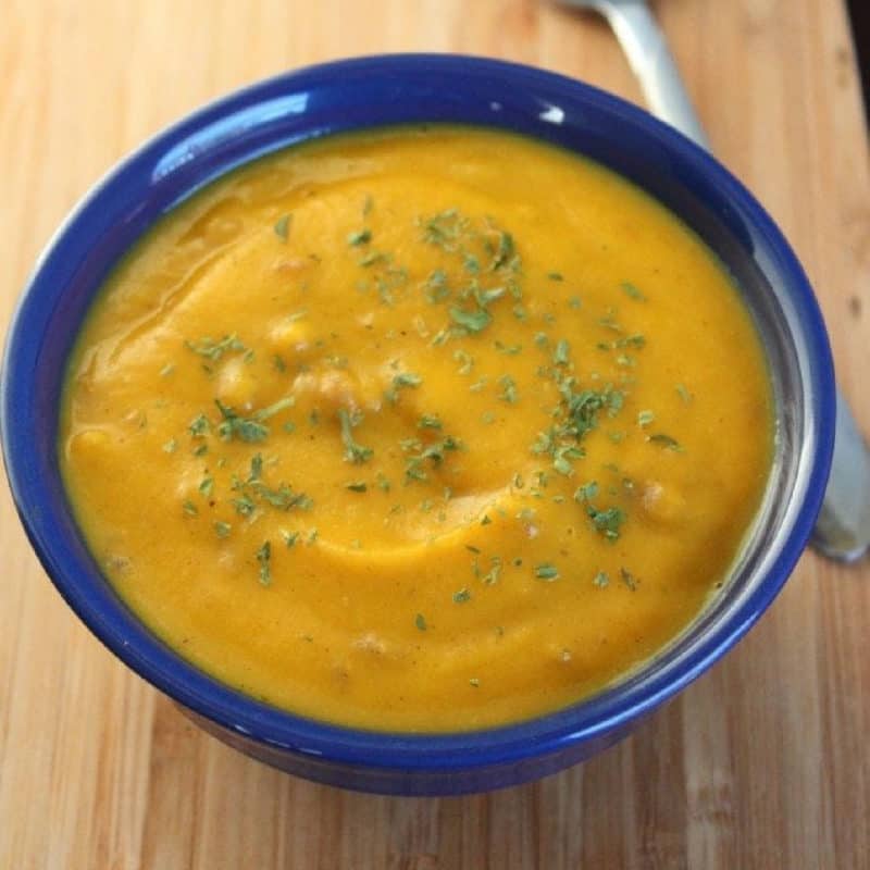 Butternut squash in a blue bowl