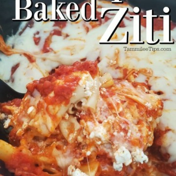 Crockpot Baked Ziti text over a slow cooker filled with pasta and cheese