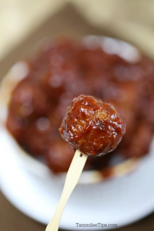 Chipotle honey meatball on a toothpick. 