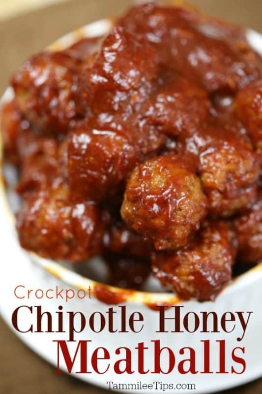 Chipotle honey meatballs under a bowl of meatballs