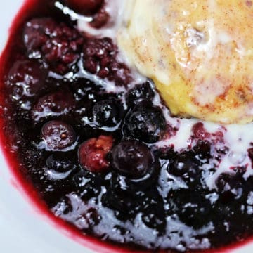 Mixed Berry Cobbler in a white bowl