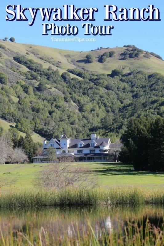 Skywalker Ranch photo tour over a large white house with rolling green hills behind it