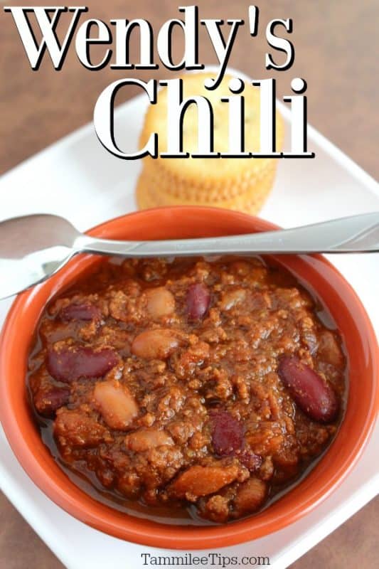 Wendy's Chili text over an orange bowl filled with chili and a silver spoon