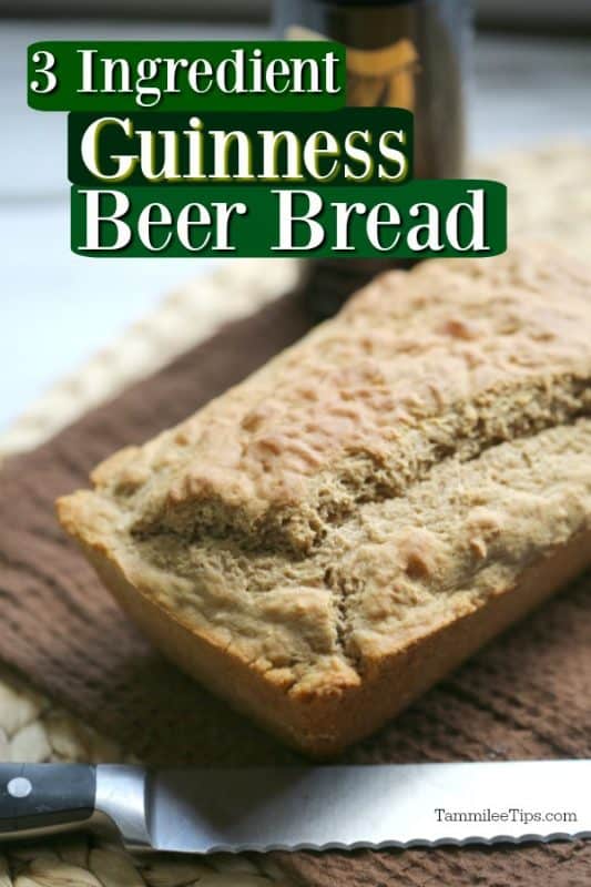 3 Ingredient Guinness Beer Bread on a brown napkin next to a knife