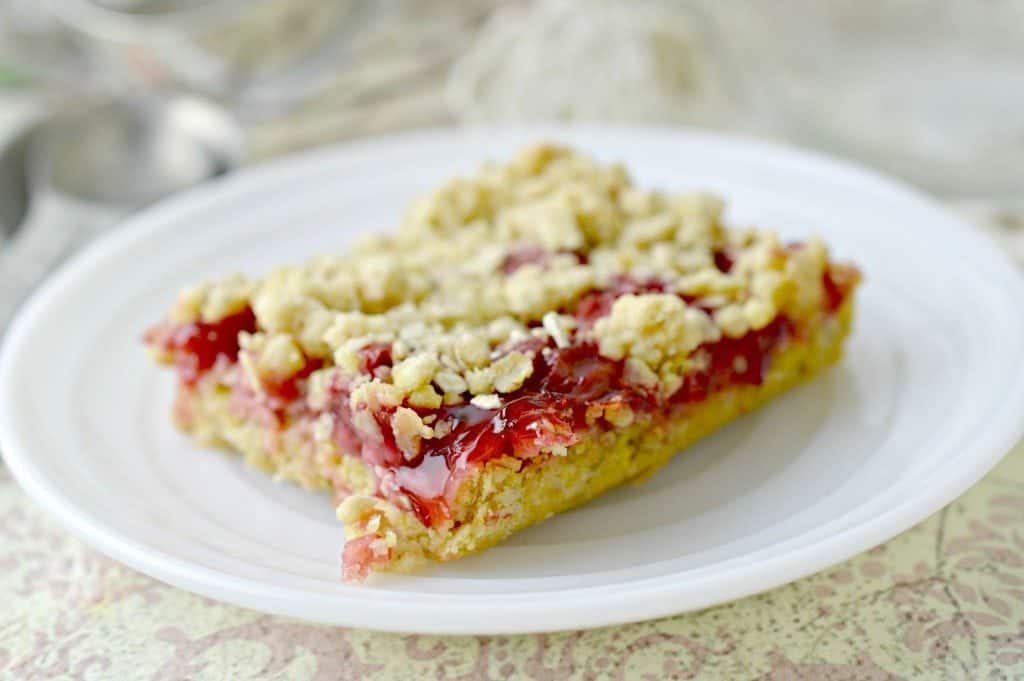 Cherry Cake Bar on a white plate