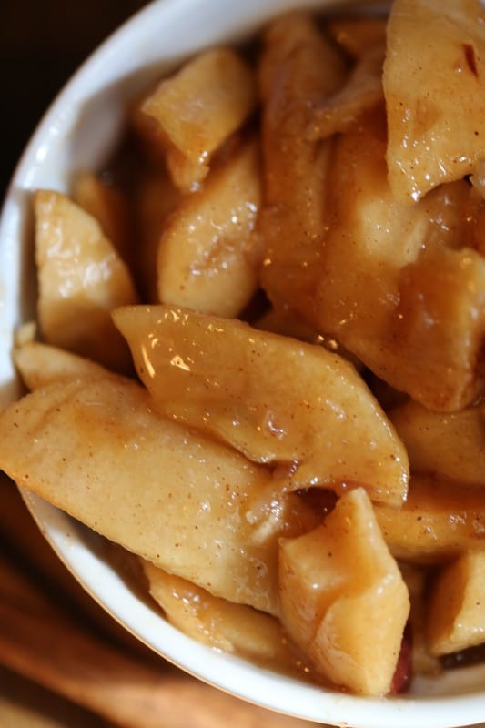 Fried apples in a white bowl 