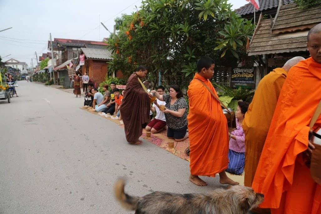 buddist monk northern Thailand gathering offerings 2