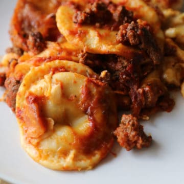 ravioli lasagna on a white plate