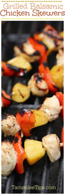 Easy Grilled Balsamic Chicken Skewers Recipe with Balsamic marinade perfect for barbecues, summer parties, and family dinner. so easy to make! 