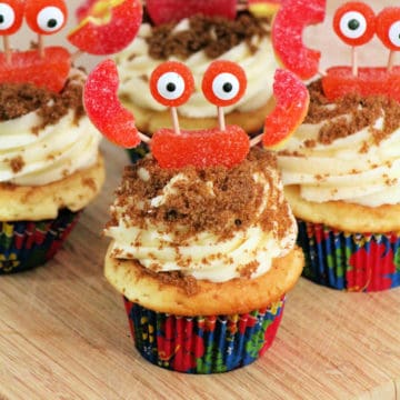 Crab Cupcakes with Hawaiian flower paper liners