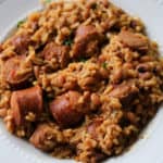 crockpot hoppin john on a white plate