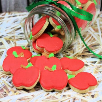 Mini Apple Cookies pouring out of a mason jar