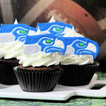 Amazing Seahawks Cupcake on a white platter