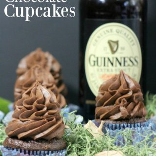 Super easy Guinness Chocolate Cupcakes Recipe perfect for St Patricks Day! Celebrate St Pattys with this delicious desserts recipe! #guinness #chocolate #cupcake #stpatricksday