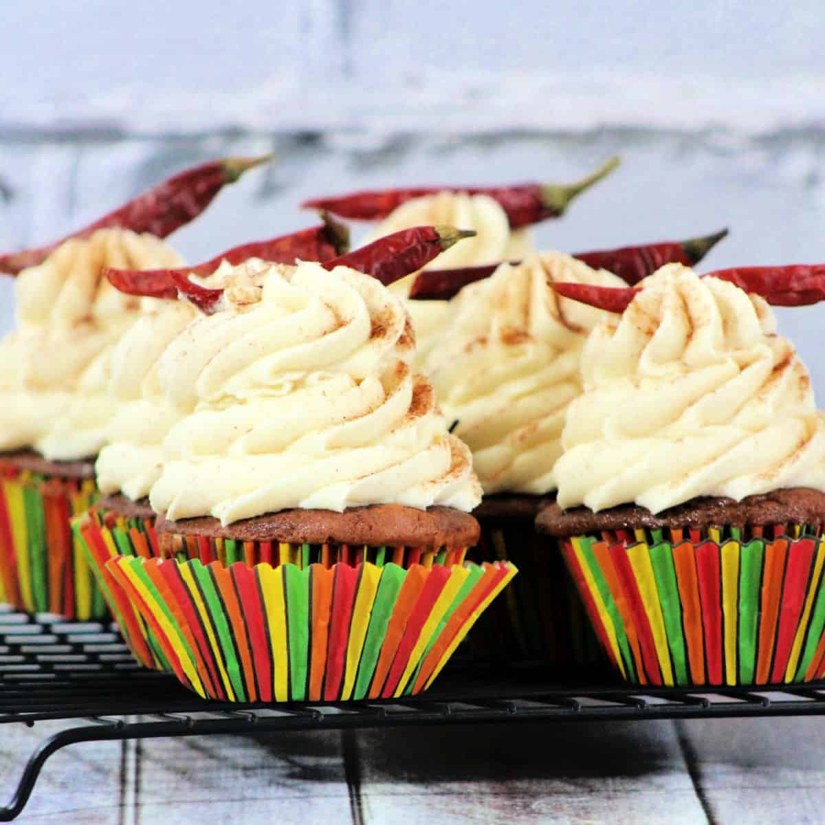 Mexican Chocolate Cupcakes with striped paper liners