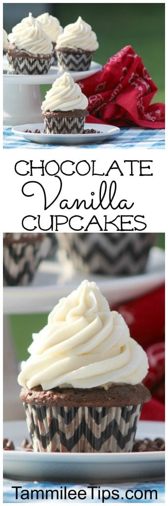 Easy Moist Chocolate Vanilla Homemade from Scratch Cupcake Recipe! Everyone will love these delicious cupcakes perfect for birthday parties, bridal showers, baby showers, engagement parties, holidays and more. Baking these is always a good idea